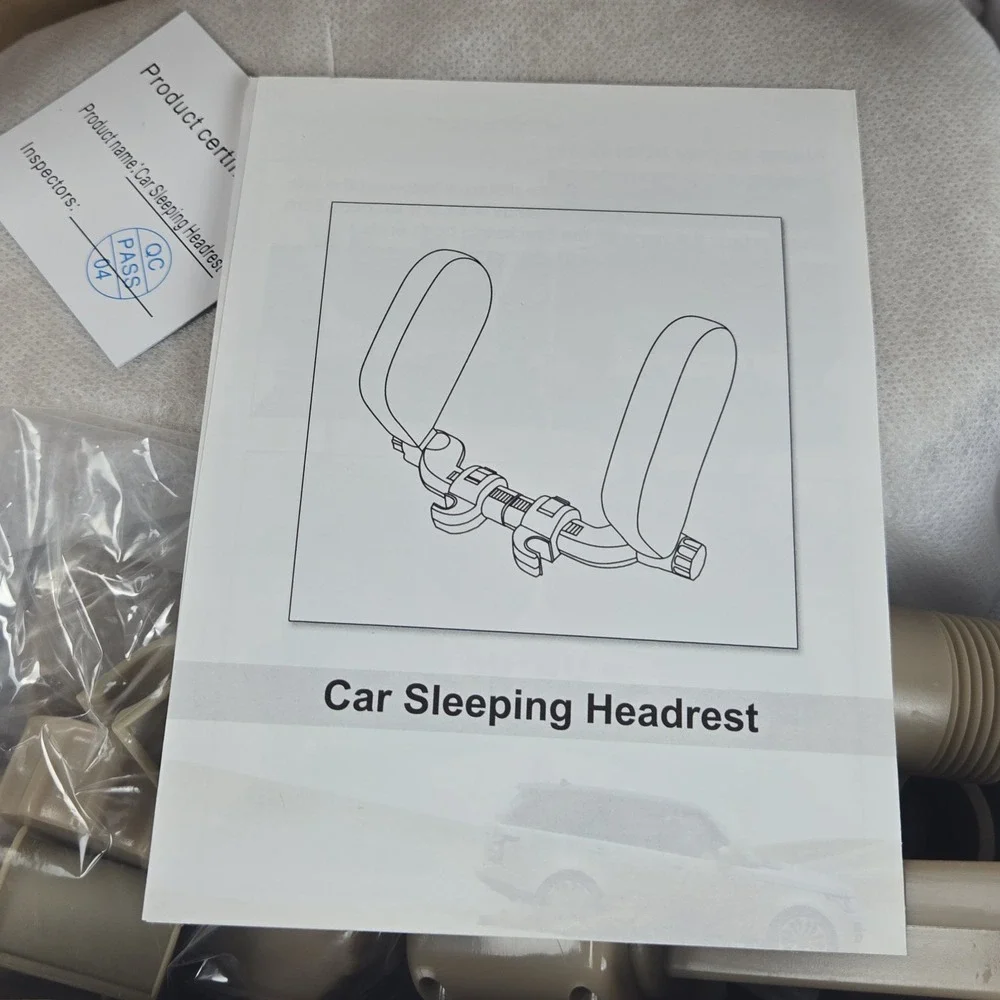 Road Pal Adjustable Car Headrest Pillow Travel Beige PU Leather NEW